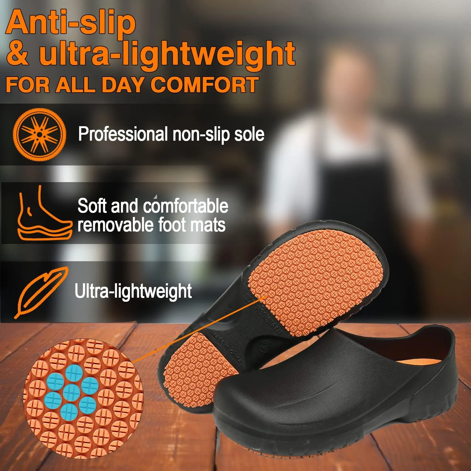 JSWEI Chef Shoes Men -Waterproof and Oil-Proof Clogs Non Slip Kitchen Shoes for Men Nursing Shoes Garden Shoes Outdoor Chef Clogs for Kitchen Food Service