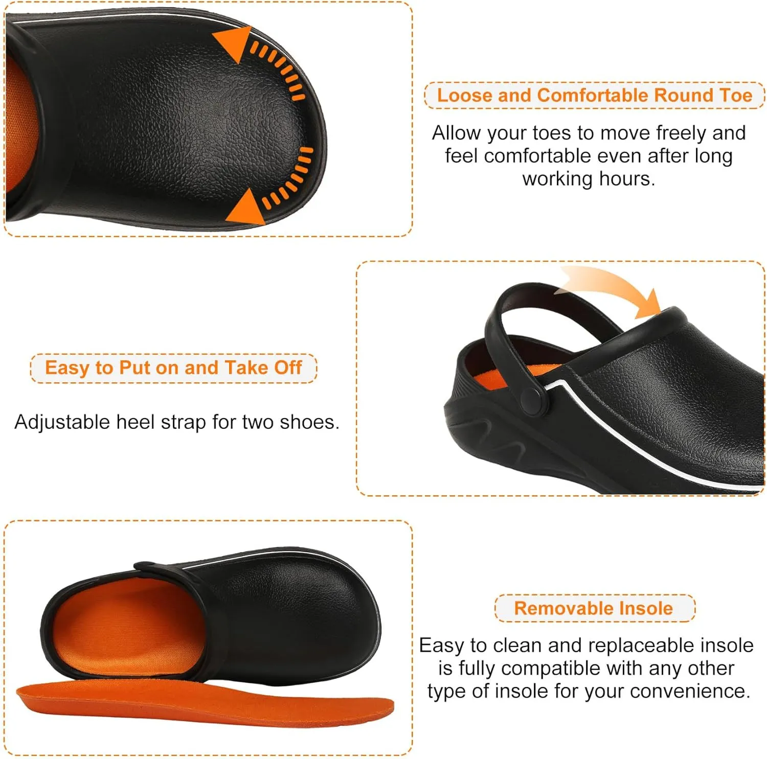 JSWEI Men's Unisex-Adult Kitchen Shoes - Nonslip Water Proof Work Shoes for Men, Women, Nurses, Gardeners, Indoor & Outdoor