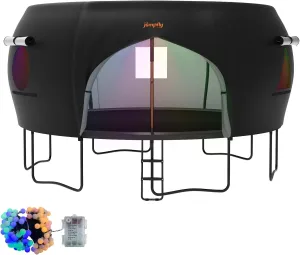 jumpfly 14FT Trampoline Tent for Kids(Tent Only),Fit for 6 Curved Poles Round Trampoline,Trampolien Shade Cover with LED Light,Outdoor Trampolien Accessories Canopy,Anti-Tear,Camping,Black/Lightbrown