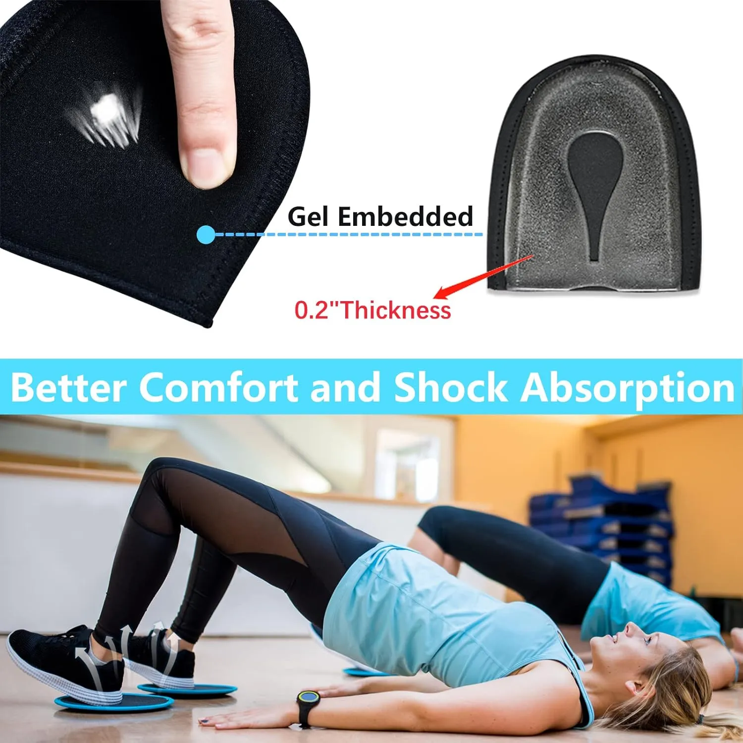 JUMPOW Gel Heel Cushion Support for Plantar Fasciitis, Heel Pain & Achilles Tendinitis - Protectors & Pads for Men & Women
