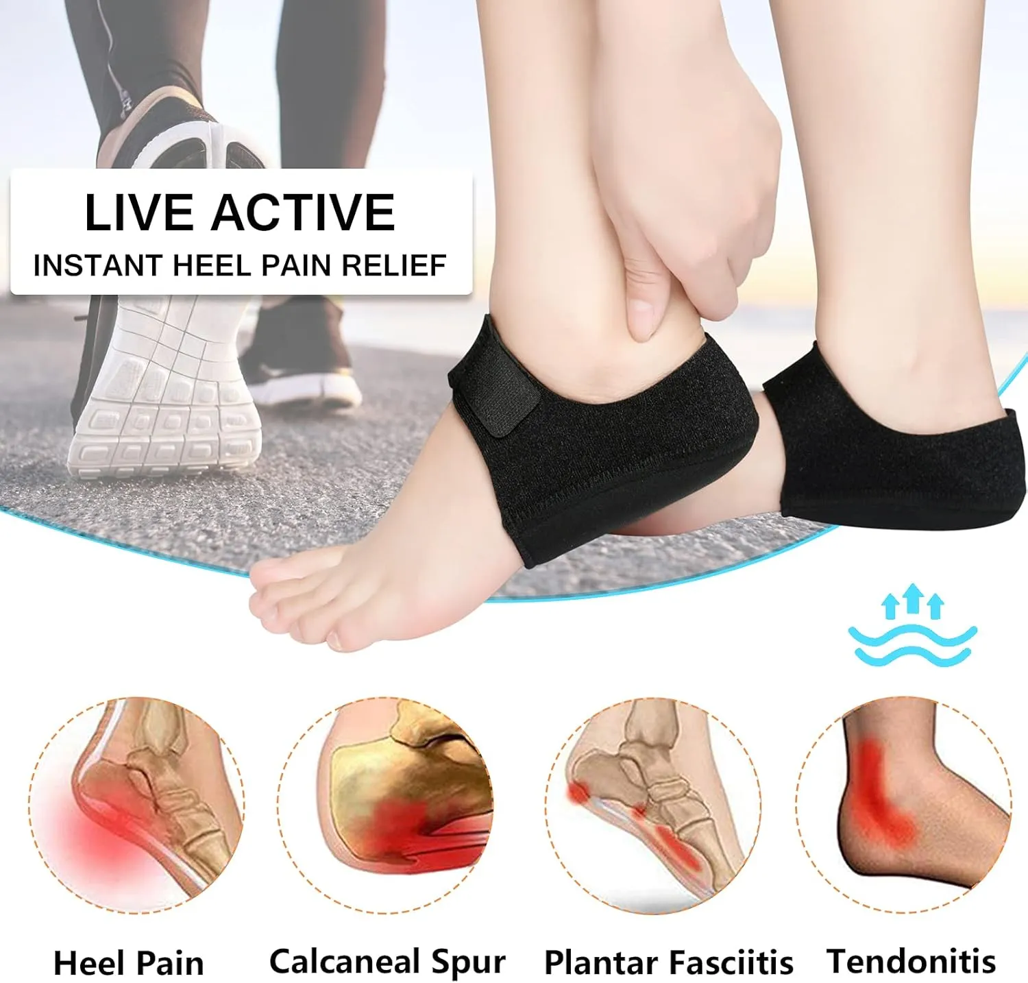 JUMPOW Gel Heel Cushion Support for Plantar Fasciitis, Heel Pain & Achilles Tendinitis - Protectors & Pads for Men & Women