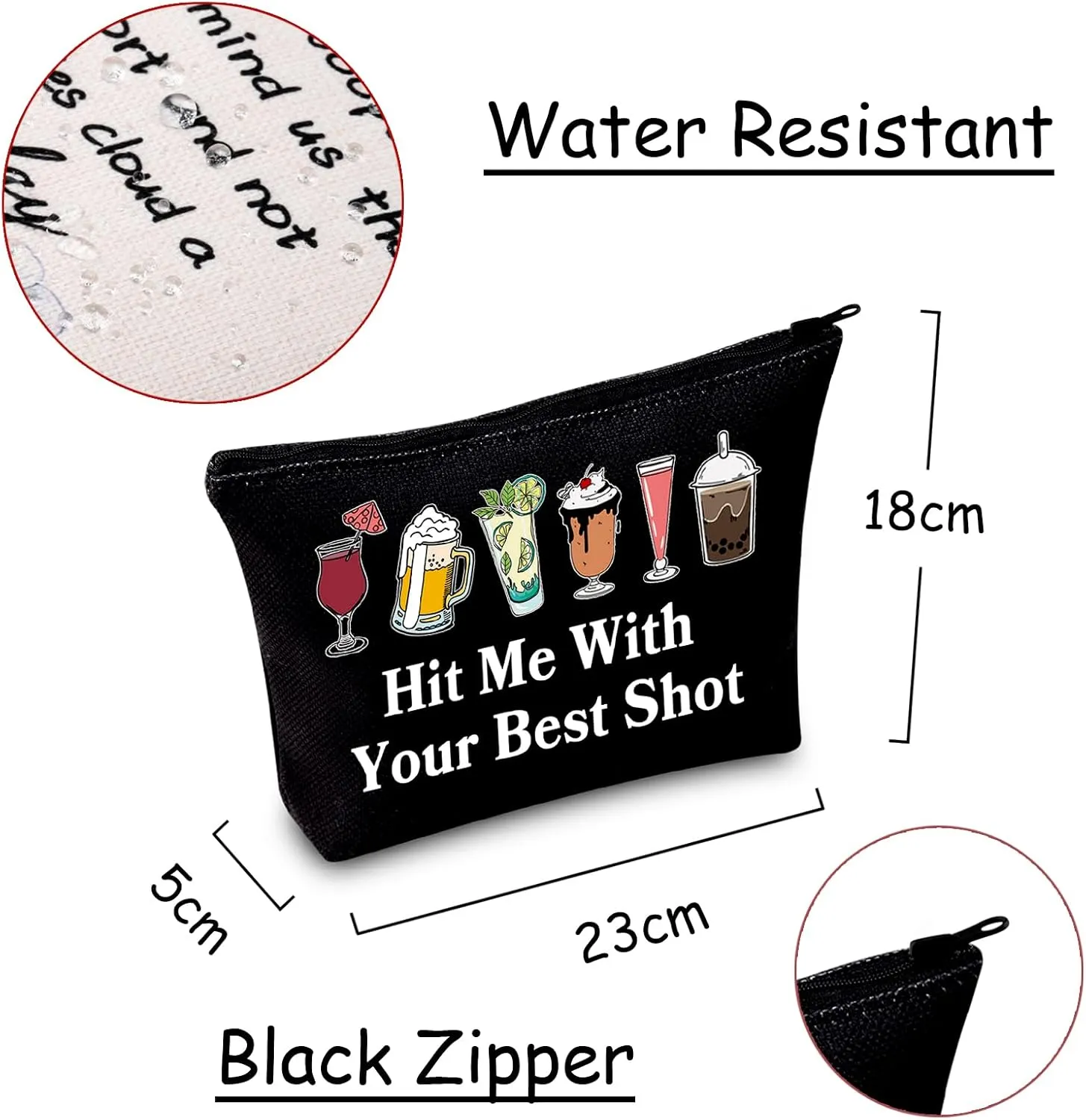 JXGZSO Funny Bartender Travel Kit Bag Margarita Makeup Zipper Bag Hit Me With Your Beat Shot Drinking Humor Gift (Hit Me With Your Beat Shot Black)