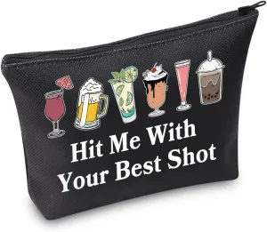 JXGZSO Funny Bartender Travel Kit Bag Margarita Makeup Zipper Bag Hit Me With Your Beat Shot Drinking Humor Gift (Hit Me With Your Beat Shot Black)