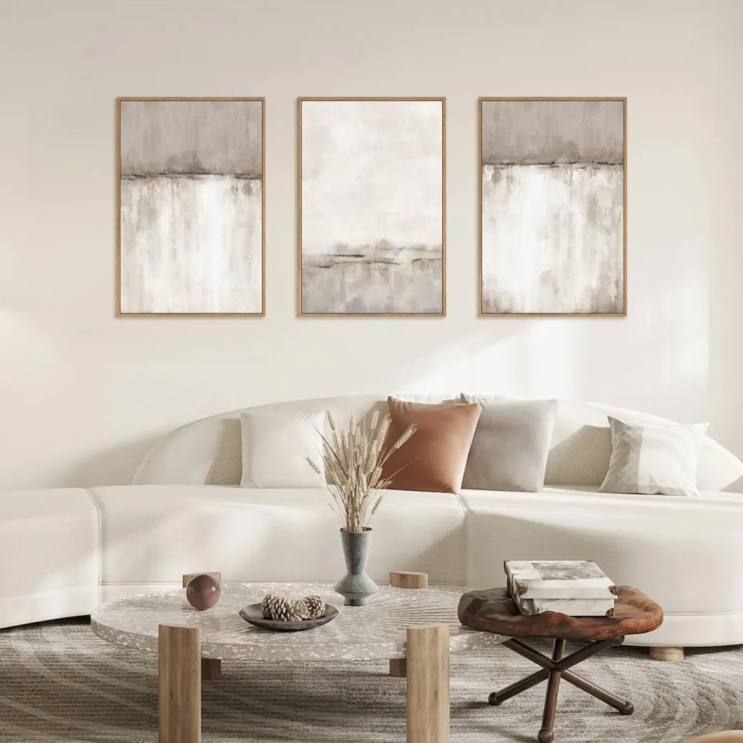 KAIRNE Large Neutral Gray Tan Framed Canvas Wall Art Set, Abstract Textured Wall Decor, Minimalist White and Beige Wall Pinting, Modern Art Print for Living Room, Bedroom, Office - 16"x24"x3