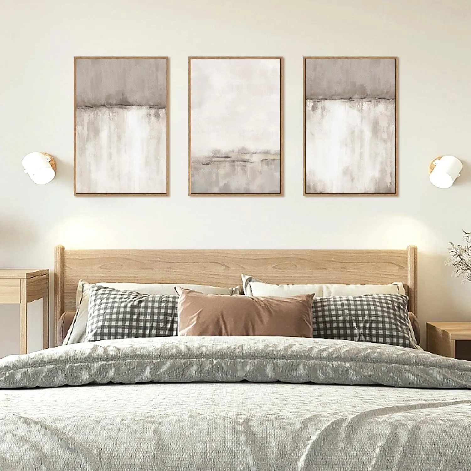 KAIRNE Large Neutral Gray Tan Framed Canvas Wall Art Set, Abstract Textured Wall Decor, Minimalist White and Beige Wall Pinting, Modern Art Print for Living Room, Bedroom, Office - 16"x24"x3