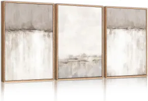 KAIRNE Large Neutral Gray Tan Framed Canvas Wall Art Set, Abstract Textured Wall Decor, Minimalist White and Beige Wall Pinting, Modern Art Print for Living Room, Bedroom, Office - 16"x24"x3