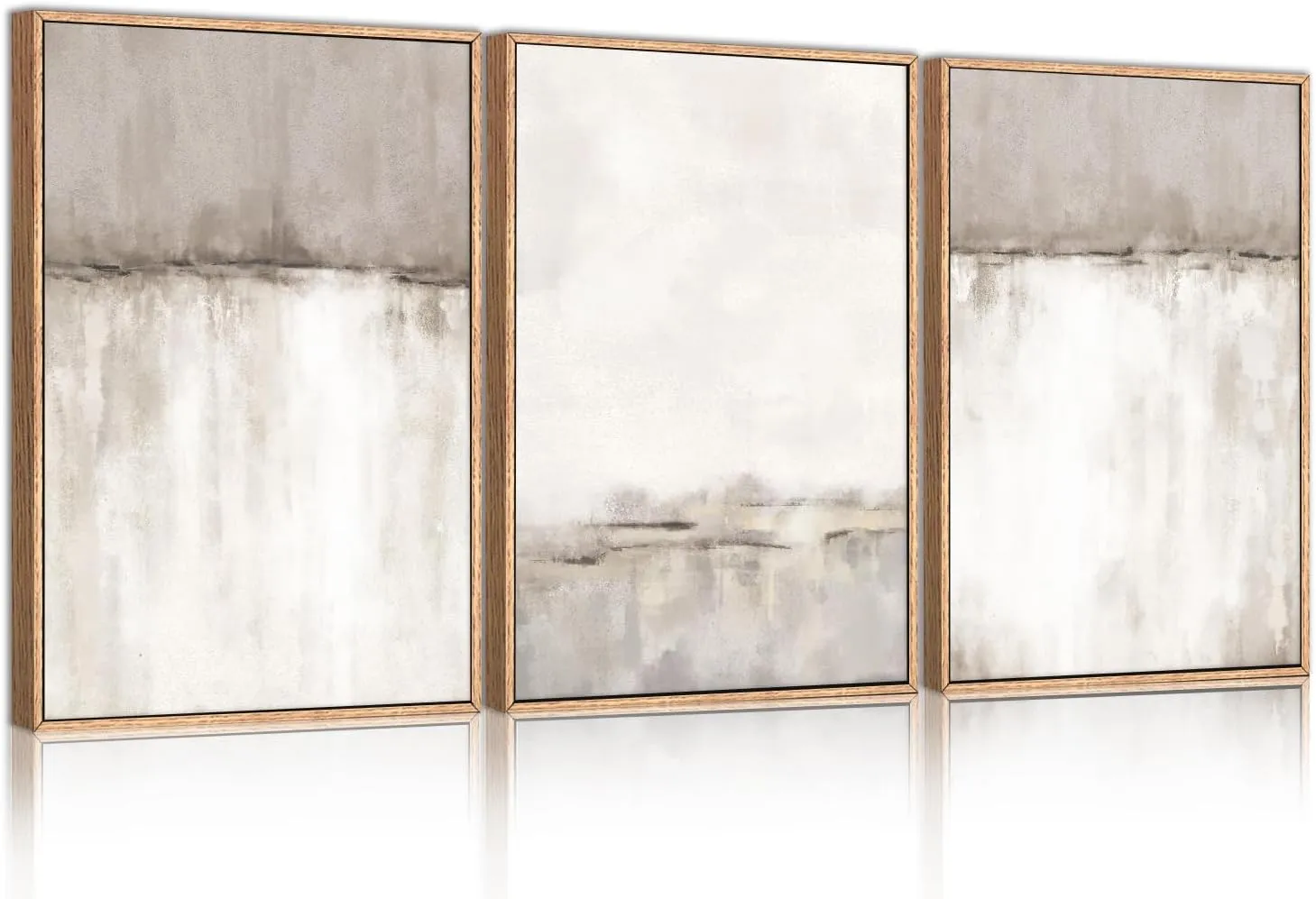 KAIRNE Large Neutral Gray Tan Framed Canvas Wall Art Set, Abstract Textured Wall Decor, Minimalist White and Beige Wall Pinting, Modern Art Print for Living Room, Bedroom, Office - 16"x24"x3