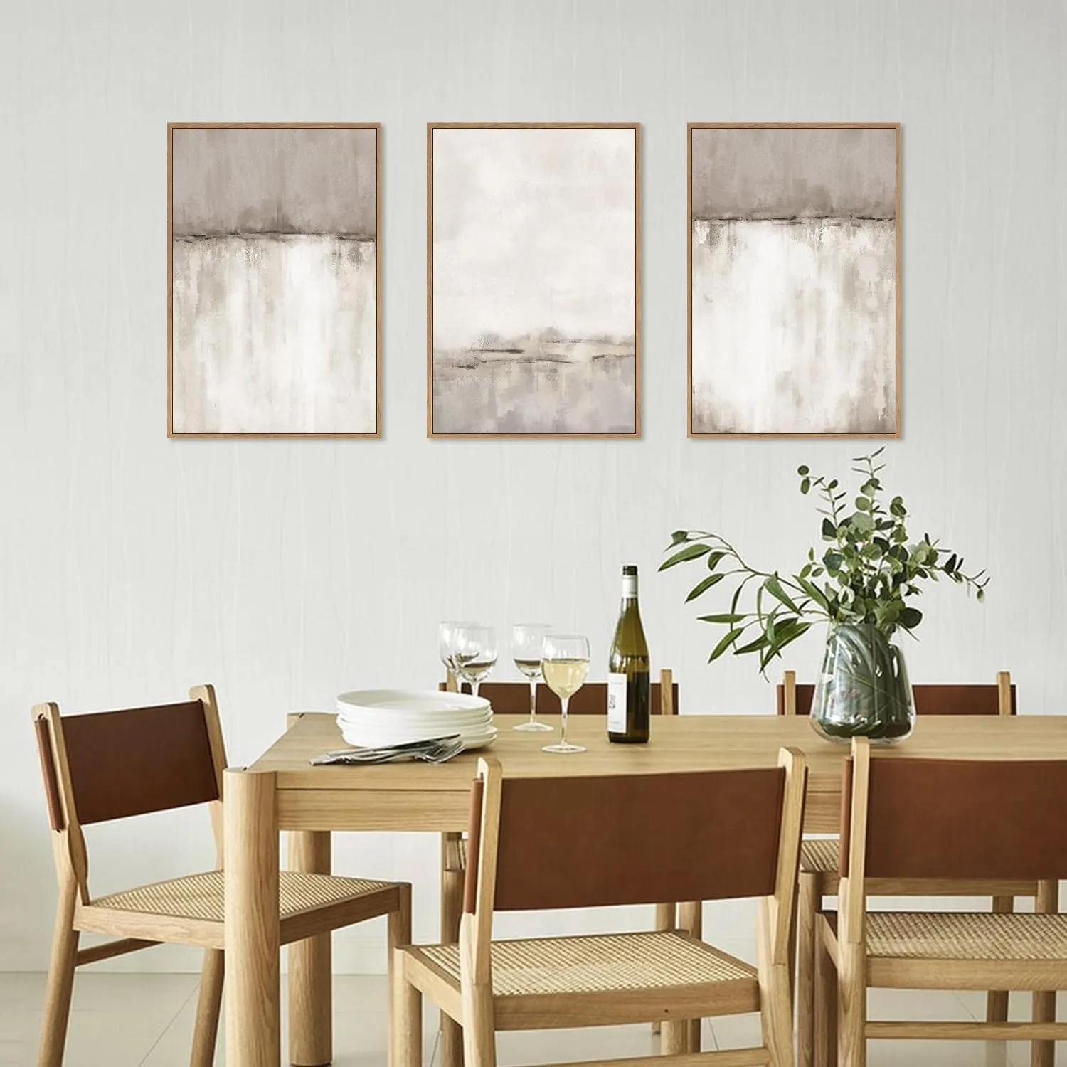 KAIRNE Large Neutral Gray Tan Framed Canvas Wall Art Set, Abstract Textured Wall Decor, Minimalist White and Beige Wall Pinting, Modern Art Print for Living Room, Bedroom, Office - 16"x24"x3