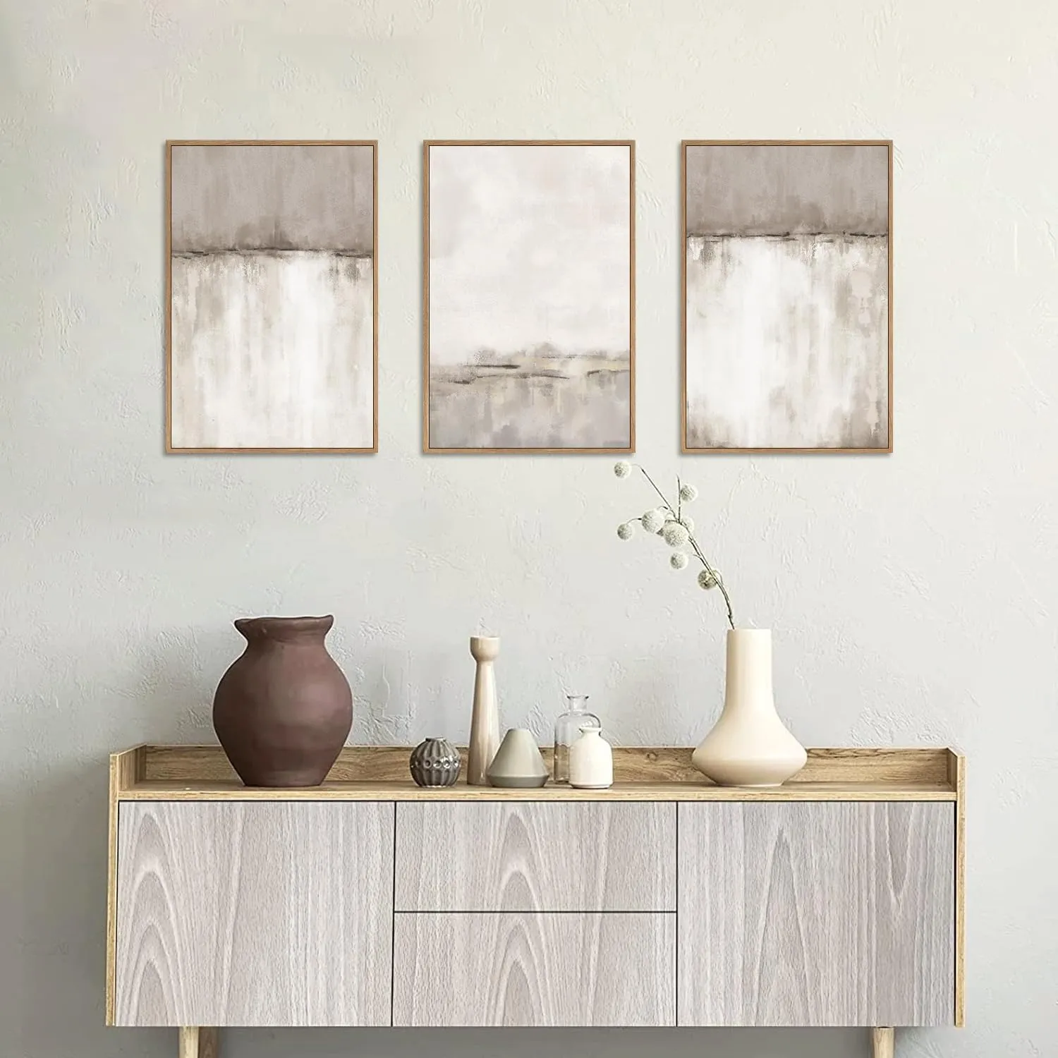 KAIRNE Large Neutral Gray Tan Framed Canvas Wall Art Set, Abstract Textured Wall Decor, Minimalist White and Beige Wall Pinting, Modern Art Print for Living Room, Bedroom, Office - 16"x24"x3