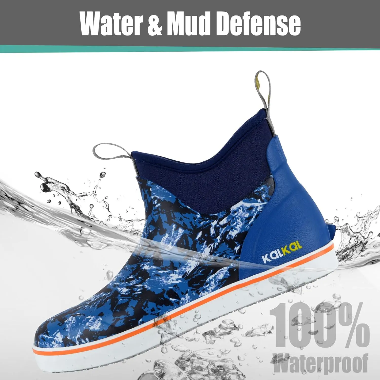 Kalkal Men's Deck Boots, Waterproof Fishing Rain Boots with High Traction, Men's Rubber Boots For Gardening Fishing Boating Camping Sailing