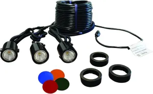 Kasco LED Composite 3 Light Decorative Fixture Kit for 1/2-1HP Fountains | 120V, 11W per Fixture | 5 Color Option Available | 500ft Power Cord Included | (Fountain Sold Separately)