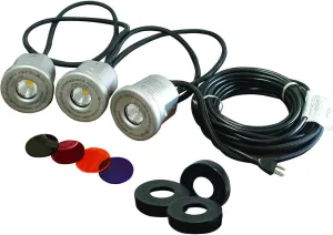 Kasco LED Stainless 3 Light Decorative Fixture Kit for 2HP - 3HP Fountains | 120V, 19W per Fixture | 5 Color Option Available | 50ft Power Cord Included | (Fountain Sold Separately)