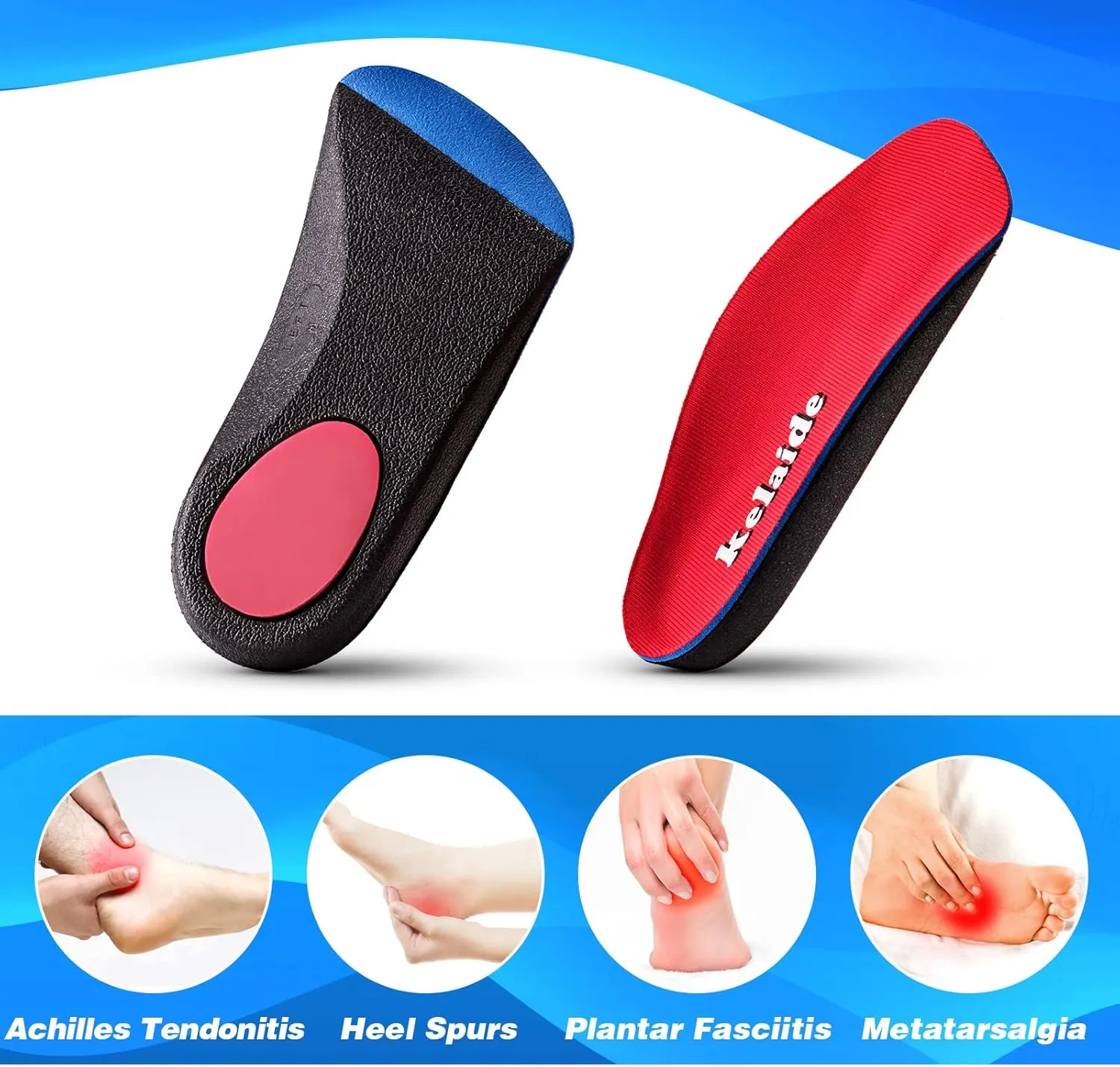Kelaide 3/4 Orthotic Inserts Plantar Fasciitis Insoles – Neutral Arch Support Insoles for Flat Feet, Metatarsalgia, Morton's Neuroma, Heel Pain Relief Orthotics for Heel Spurs