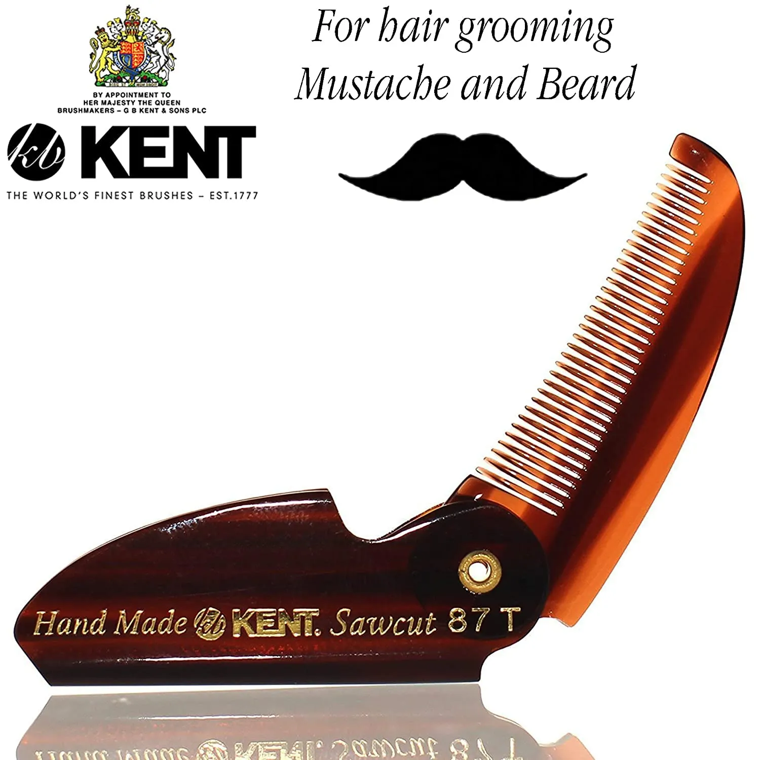 Kent 87T Combo Handmade Folding Pocket Comb for Men, Fine Tooth Hair Comb Straightener for Everyday Grooming Styling Hair, Beard or Mustache, Use Wet or Dry, Saw Cut Hand Polished, Made in England