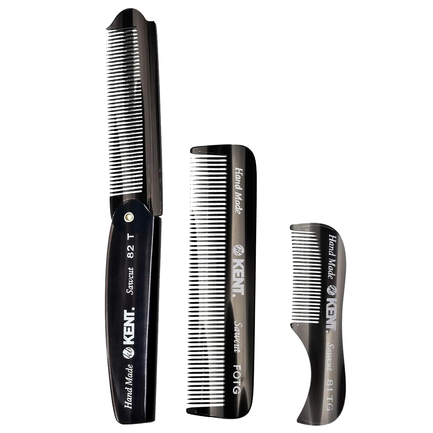 Kent Folding Beard and Mustache Comb Set - Mini Combs for Men's Grooming, Travel, and Handmade Care