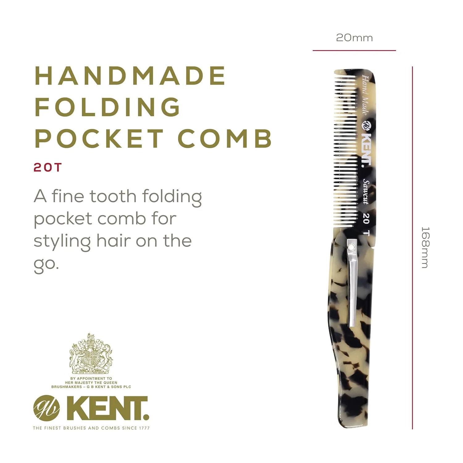 Kent Men's Folding Beard Comb Set - Handmade Mini Combs for Mustache and Beard Grooming, Travel and Home Care Kit