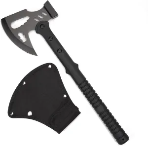 KHU Camping Axe Tactical Throwing Axe Tomahawk Survival Hatchet with Sheath - Nylon Fiber Handle for Outdoor Hunting Bushcraft Hiking Camping Gear Garden Tools (Black-03A)