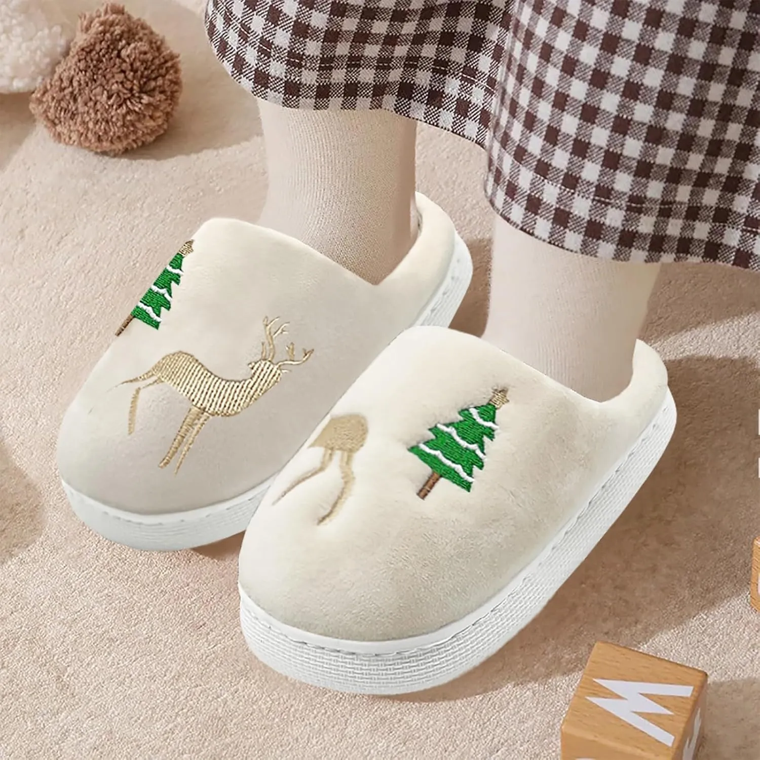 Kids Reindeer Slippers - Soft, Cozy, Non-Slip Indoor Shoes for Toddlers - Christmas Gifts for Boys & Girls