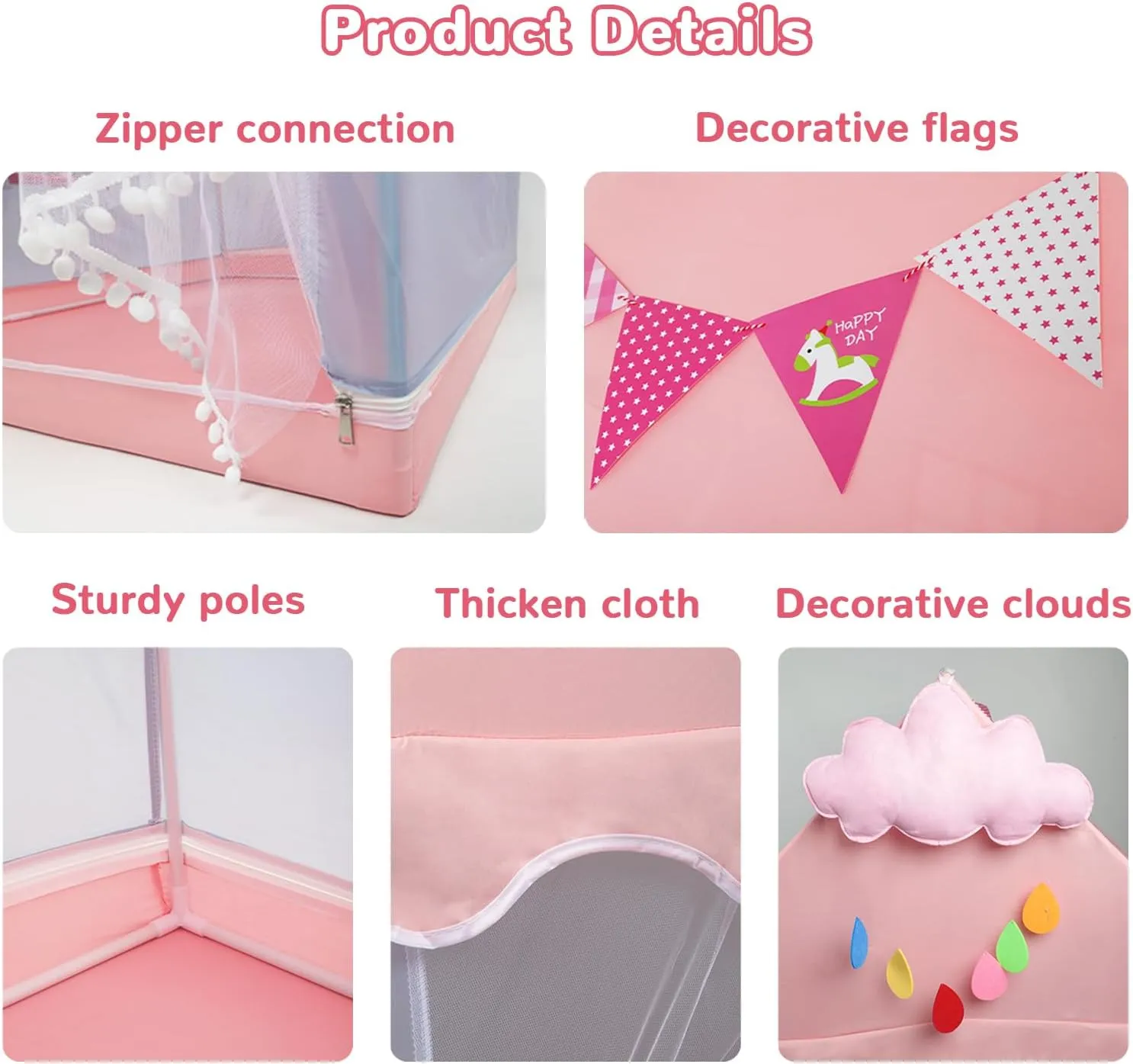 Kids Tent Play Tents for Toddler Children Indoor and Outdoor Large Pink Girls Princess Playhouse Castle with Windows Clouds and Flags Kids Room Furniture 40" L × 48" W × 52" H