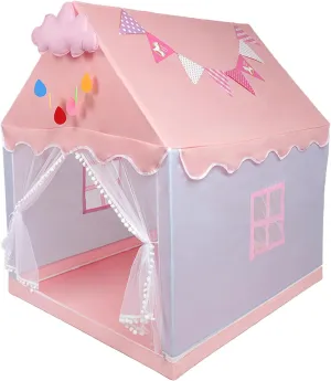 Kids Tent Play Tents for Toddler Children Indoor and Outdoor Large Pink Girls Princess Playhouse Castle with Windows Clouds and Flags Kids Room Furniture 40" L × 48" W × 52" H