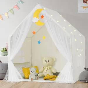 Kids Tent with Mat, Toddler Playhouse Girls Princess Castle Play Tent with Star Lights Toys for Children Indoor and Outdoor Games (Light Yellow)
