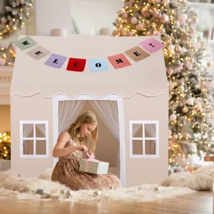 Kids Tent with Mat,Play House for Kids Indoor Outdoor,Play Tent Princess Fort Castle Playhouse for Girls Boys (Beige(Wave))