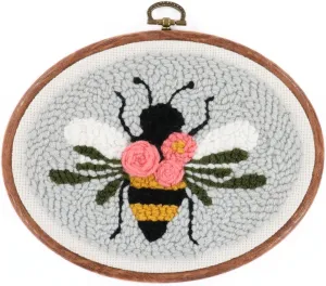 Kimberbell Punch Needle Set – Bloomin’ Bee - Complete DIY Embroidery Kit with Tool, Monks Cloth, Frame, Yarn & Dimensional Flowers – Adorable Bee Punch Needle Craft with Reusable Project Bag