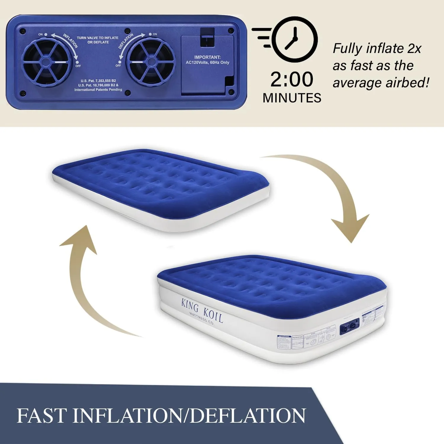 King Koil Luxury Air Mattress Full Size with Built-in Pump for Home, Camping & Guests, 16" Inflatable Airbed Double High Adjustable Blow Up Mattress, Durable - Portable and Waterproof