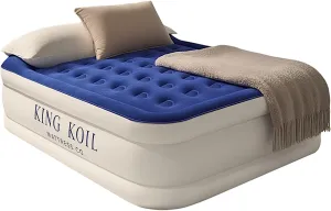 King Koil Luxury Air Mattress Full Size with Built-in Pump for Home, Camping & Guests, 16" Inflatable Airbed Double High Adjustable Blow Up Mattress, Durable - Portable and Waterproof