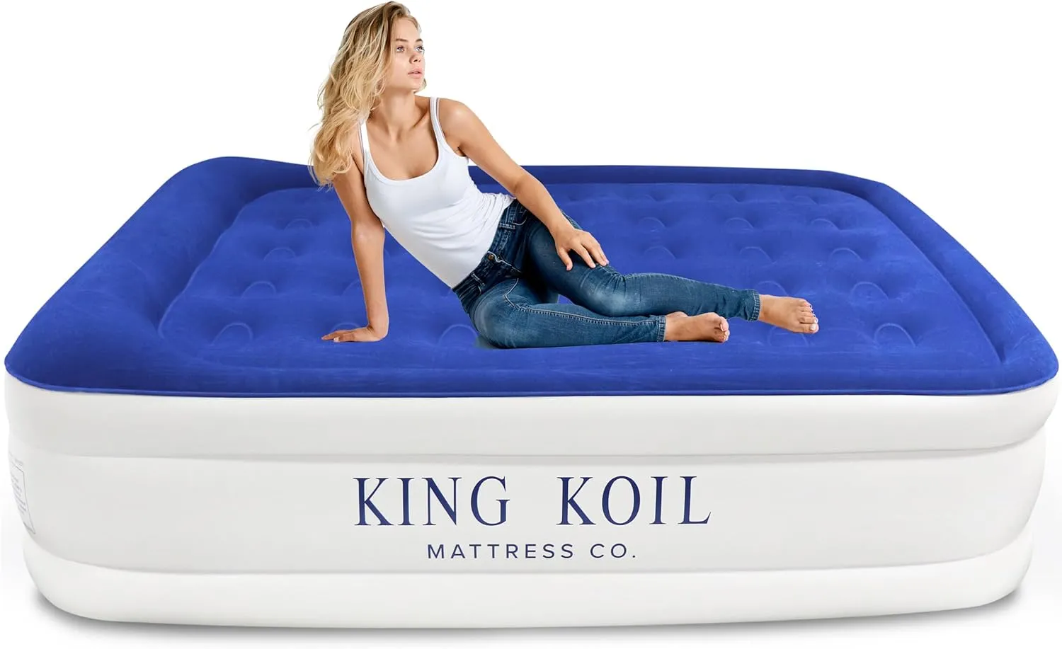King Koil Luxury Air Mattress Full Size with Built-in Pump for Home, Camping & Guests, 16" Inflatable Airbed Double High Adjustable Blow Up Mattress, Durable - Portable and Waterproof