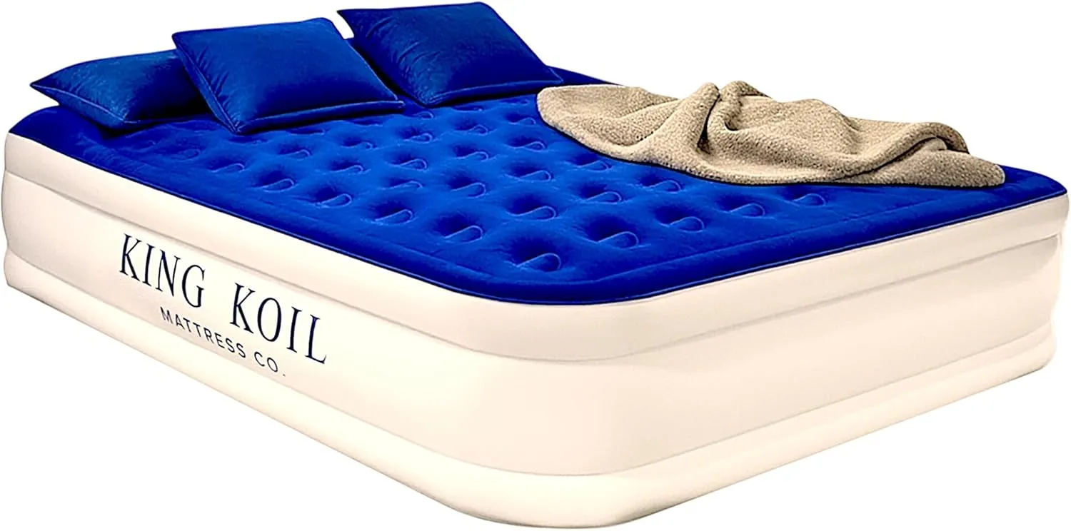 King Koil Luxury Cal King Air Mattress with Built-in Pump for Home, Camping & Guests - King Size Inflatable Airbed Luxury Double High Adjustable Blow Up Mattress, Durable Waterproof & Premium