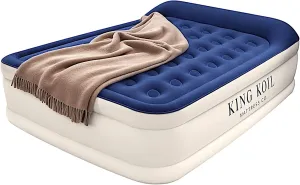 King Koil Luxury Full-Size Air Mattress with Built-In High-Speed Pump & Built-In Pillow Top, 20" Inflatable Double High Airbed for Home, Camping & Guest Comfort, Waterproof & Portable, 1-Year Warranty