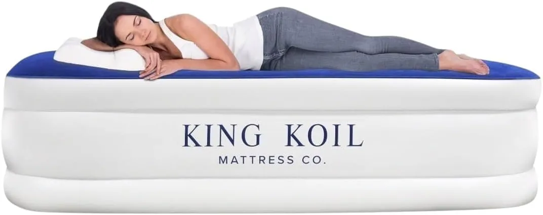 King Koil Luxury Full-Size Air Mattress with Built-In High-Speed Pump & Built-In Pillow Top, 20" Inflatable Double High Airbed for Home, Camping & Guest Comfort, Waterproof & Portable, 1-Year Warranty