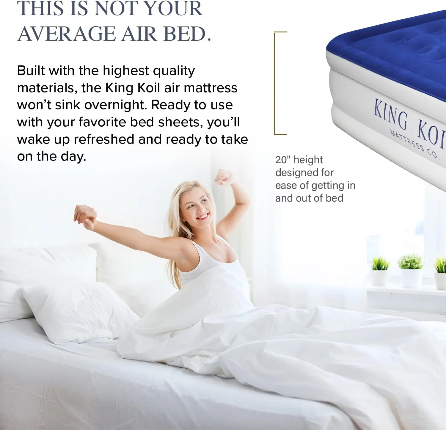 King Koil Luxury Full-Size Air Mattress with Built-In High-Speed Pump & Built-In Pillow Top, 20" Inflatable Double High Airbed for Home, Camping & Guest Comfort, Waterproof & Portable, 1-Year Warranty