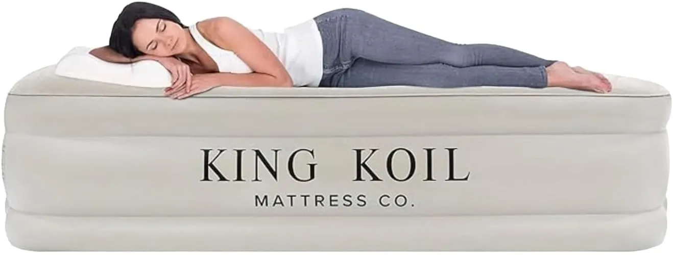 King Koil Luxury Twin Air Mattress with Built-in High-Speed Pump for Home, Guests & Camping - 13" Twin Size Premium, Double High Inflatable Blow Up Mattress Waterproof