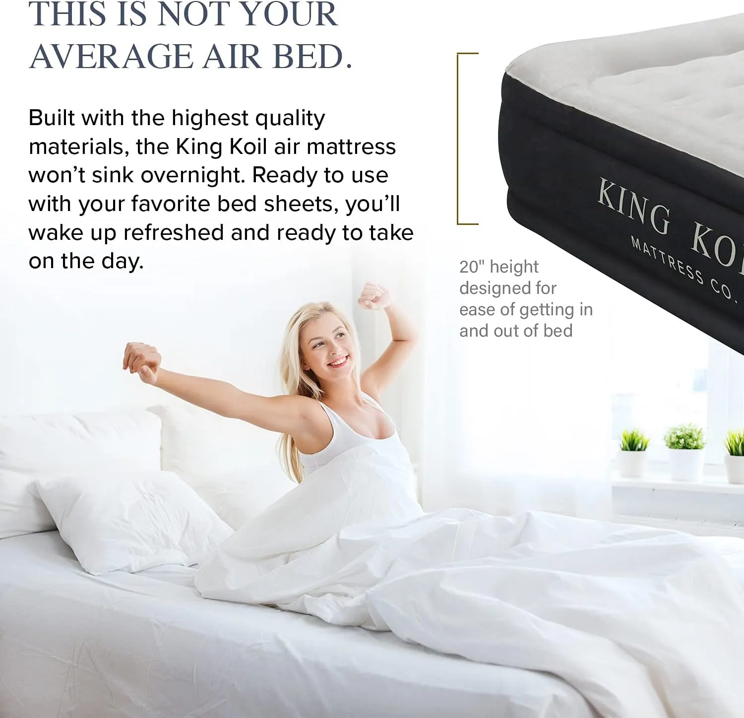 King Koil Premium California King Size Air Mattress with Built-in High-Speed Pump Best for Home, Camping & Guests, 20" Double High Airbed Adjustable Blow Up Mattress, Waterproof, 1-Year Warranty
