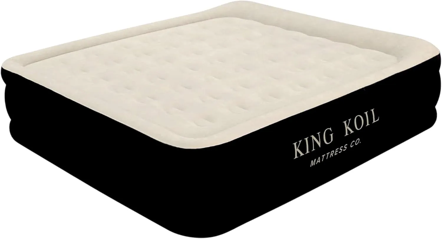 King Koil Premium California King Size Air Mattress with Built-in High-Speed Pump Best for Home, Camping & Guests, 20" Double High Airbed Adjustable Blow Up Mattress, Waterproof, 1-Year Warranty