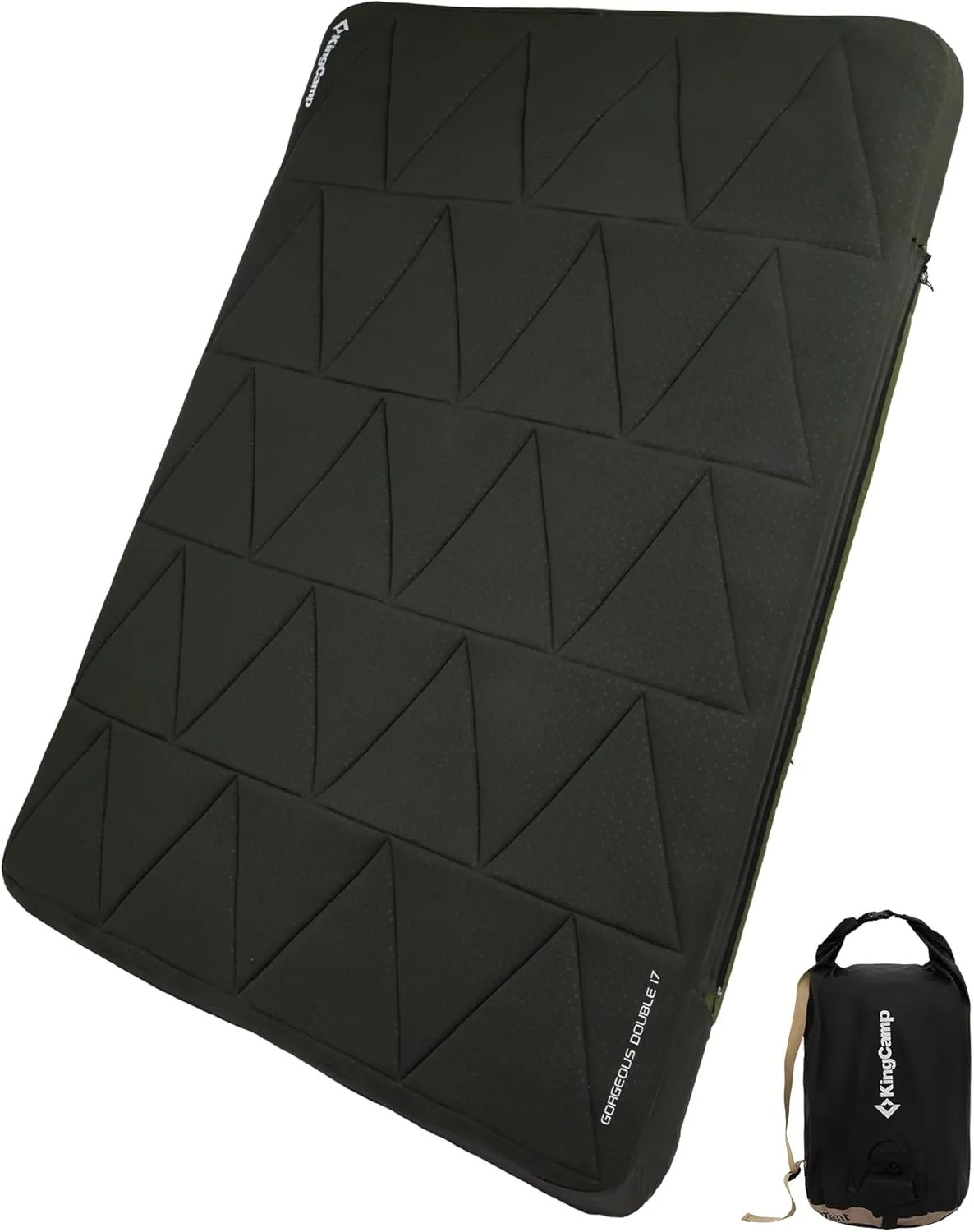 KingCamp Double Sleeping Pad, Inflatable Camping Mattress 2 Person with Removable Foam Cover & Pump Sack, Queen Sleeping Mat Camping Essentials for Outdoor Tent Car (Green)