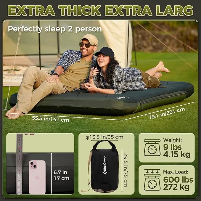 KingCamp Self Inflating Sleeping Pad for Camping Ultra Thick Double Single Foam Mattress High R Value Camping Air Pad Mat, Multi Colors & Sizes