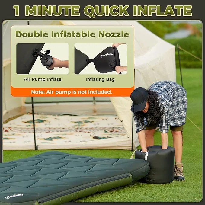 KingCamp Self Inflating Sleeping Pad for Camping Ultra Thick Double Single Foam Mattress High R Value Camping Air Pad Mat, Multi Colors & Sizes