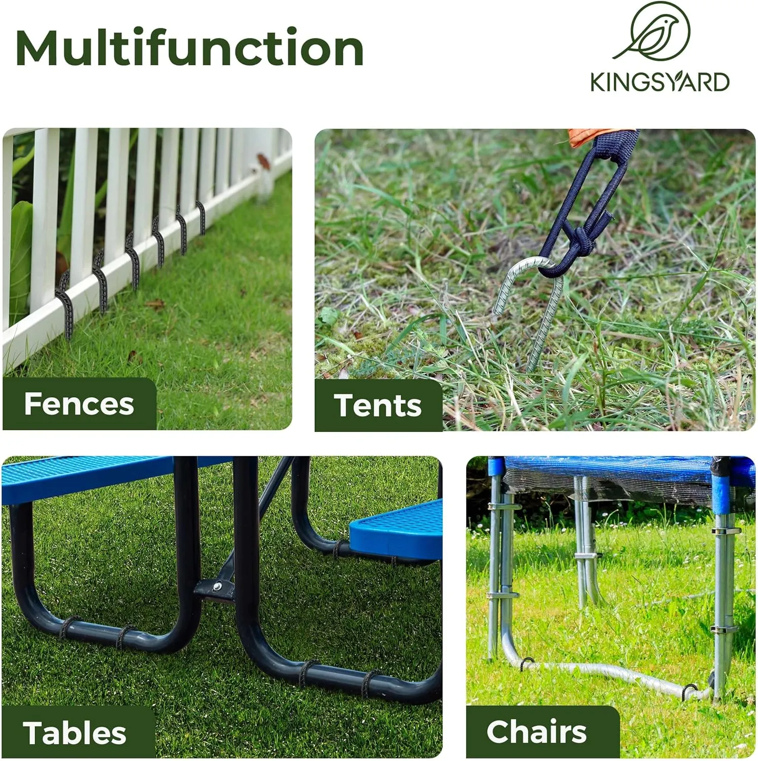 Kingsyard 16 Pack 16 Inch Galvanized Steel Metal J Hook Rebar Stakes, 0.4 inch Diameter Ground Anchors Heavy Duty Tent Stakes, Trampolines Stakes, Chain Link Fence Stakes, Black