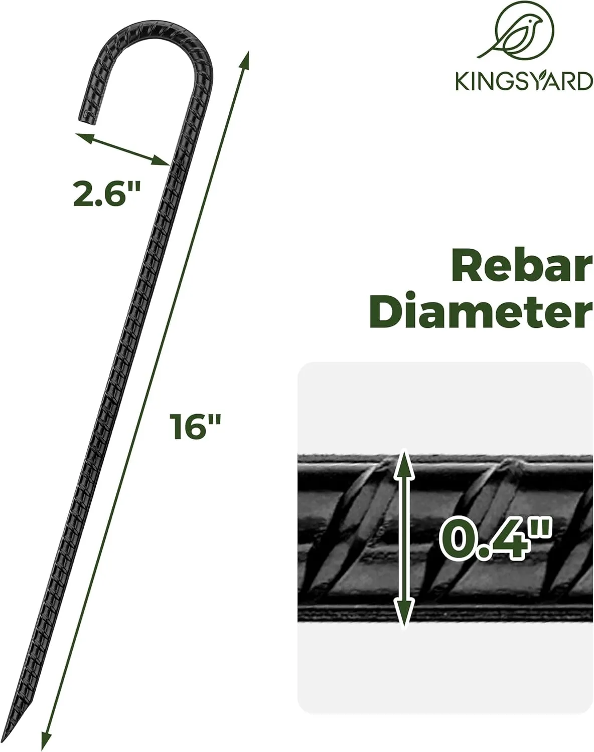 Kingsyard 16 Pack 16 Inch Galvanized Steel Metal J Hook Rebar Stakes, 0.4 inch Diameter Ground Anchors Heavy Duty Tent Stakes, Trampolines Stakes, Chain Link Fence Stakes, Black