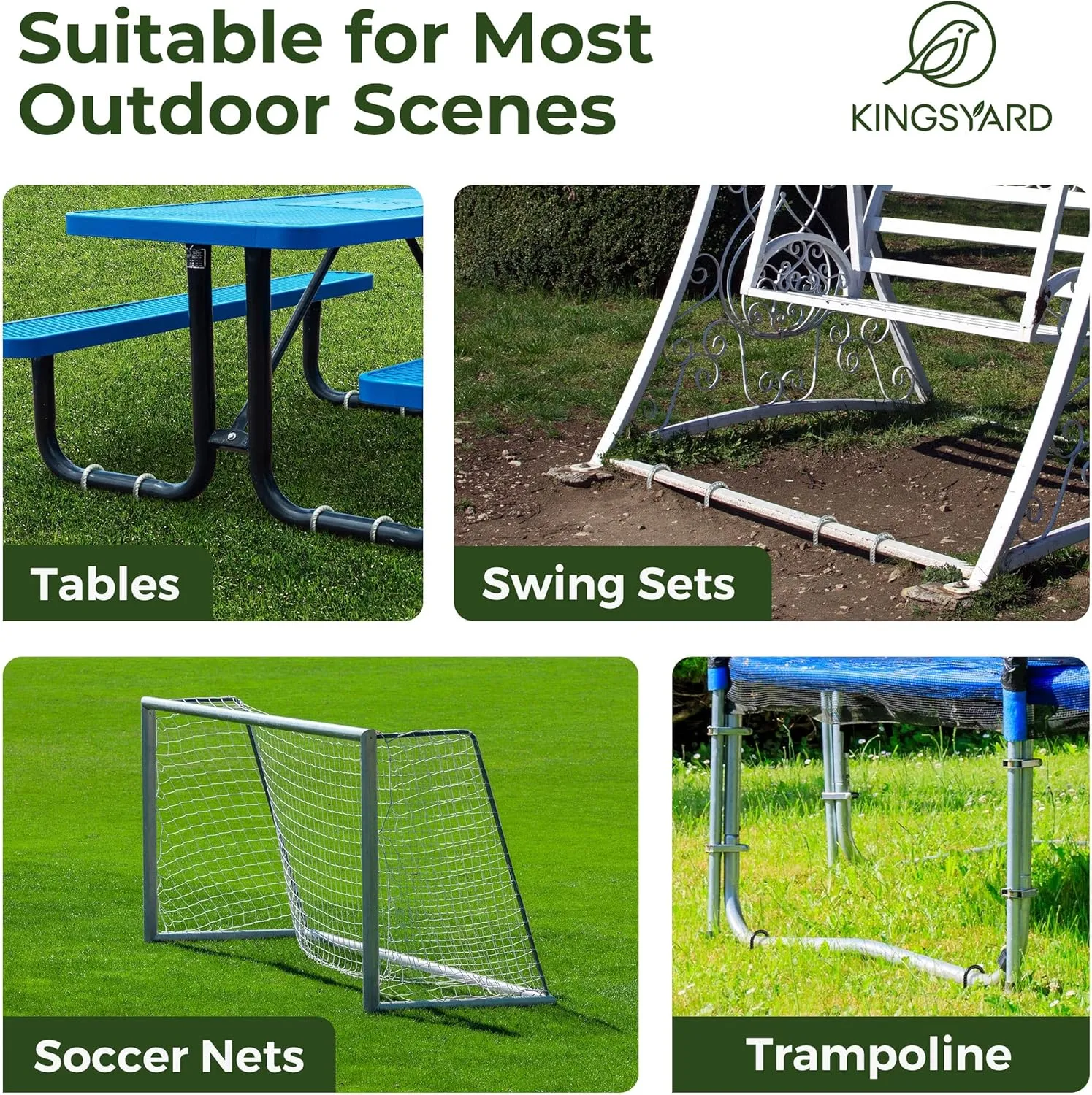 Kingsyard 16 Pack Trampolines Wind Stakes-16 Inch Long, 0.4 Inch Diameter Galvanized Steel U Hook Rebar Stakes, Multi-Purpose Heavy Duty Ground Anchors for Tent, Fences, Swing, Landscape, Black