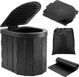 KINSPORY Camping Toilet, Portable Toilet for Adults & Kids, Foldable Potty & Outdoor Emergency Sanitation Products, Trash Can, Stool for Car Truck Camping Travel Hiking Fishing Long Trips