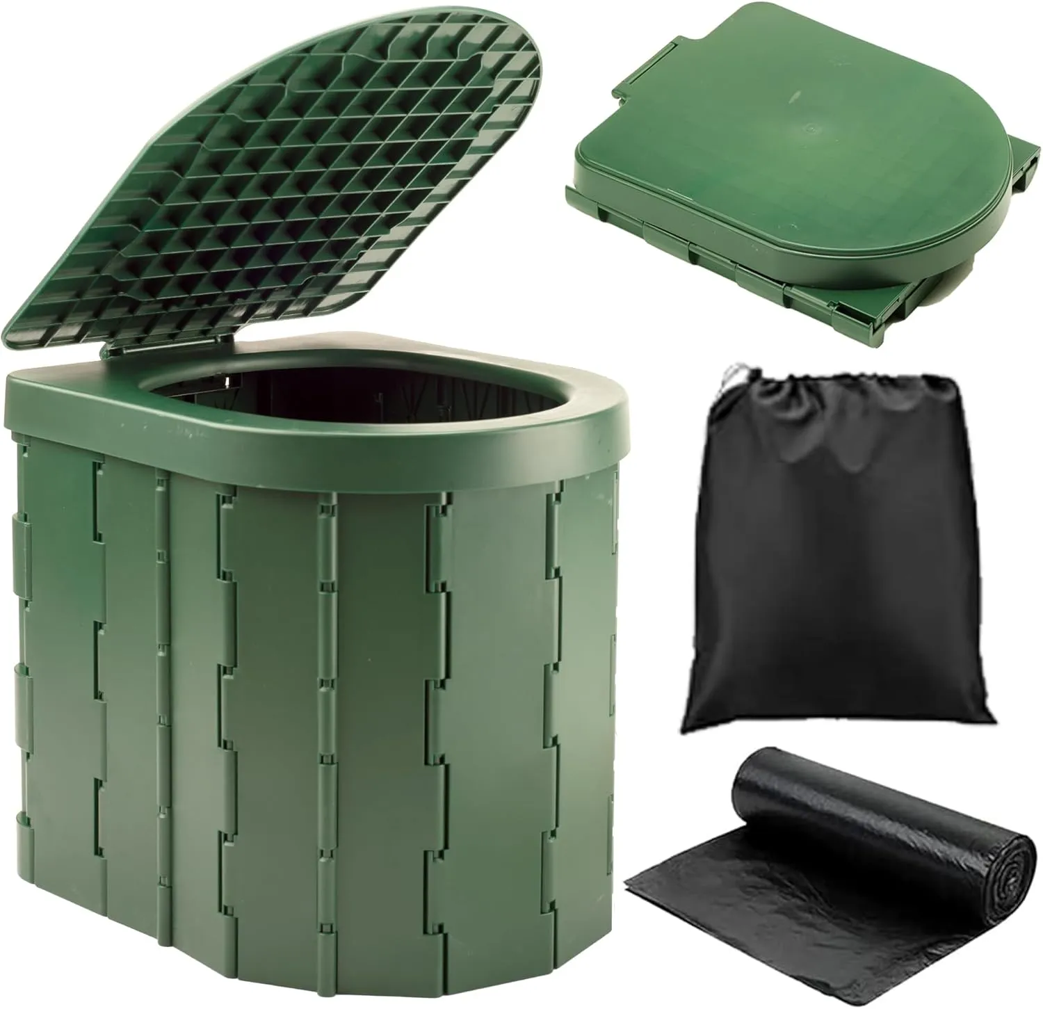 KINSPORY Camping Toilet, Portable Toilet for Adults & Kids, Foldable Potty & Outdoor Emergency Sanitation Products, Trash Can, Stool for Car Truck Camping Travel Hiking Fishing Long Trips