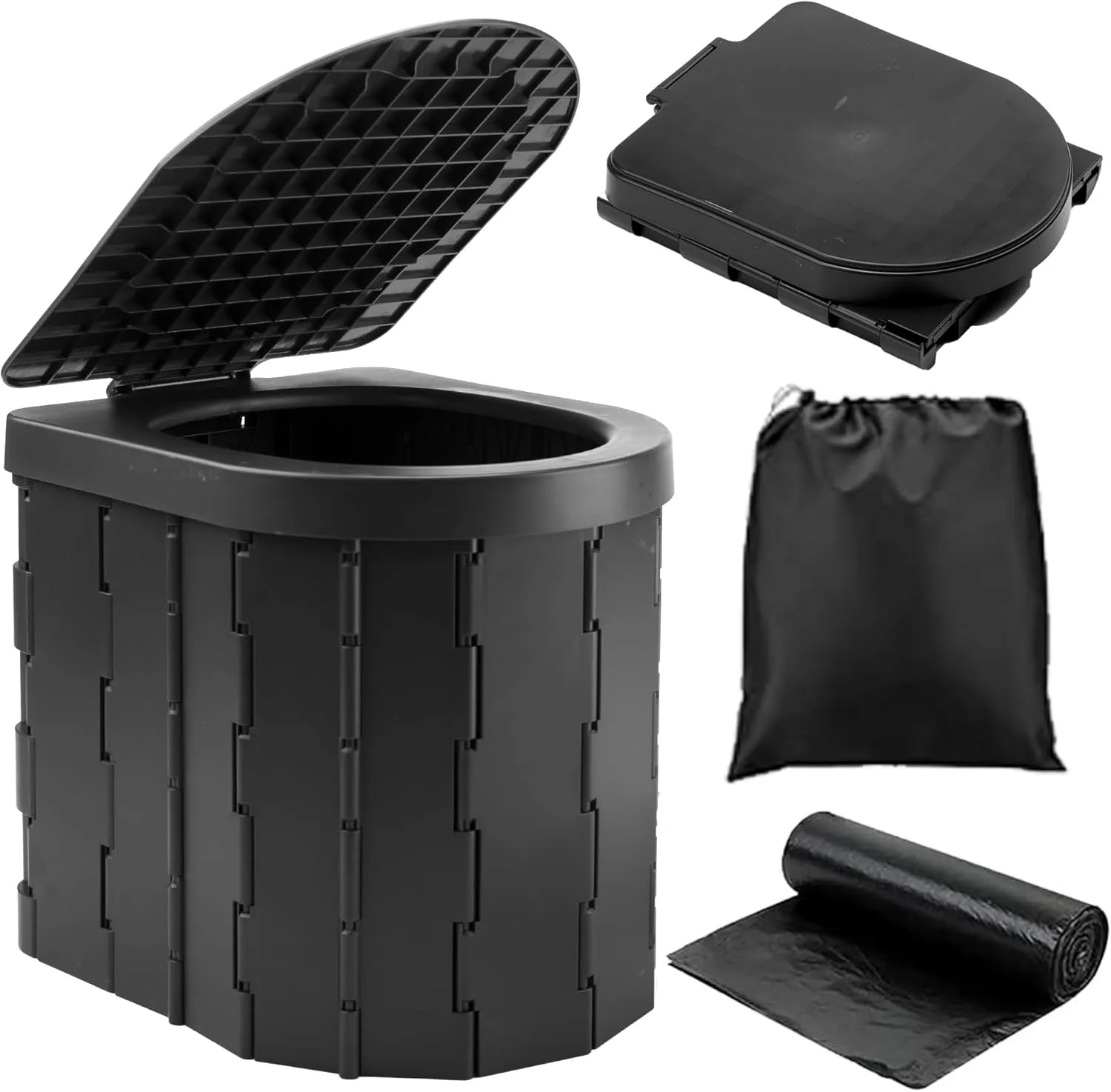KINSPORY Camping Toilet, Portable Toilet for Adults & Kids, Foldable Potty & Outdoor Emergency Sanitation Products, Trash Can, Stool for Car Truck Camping Travel Hiking Fishing Long Trips