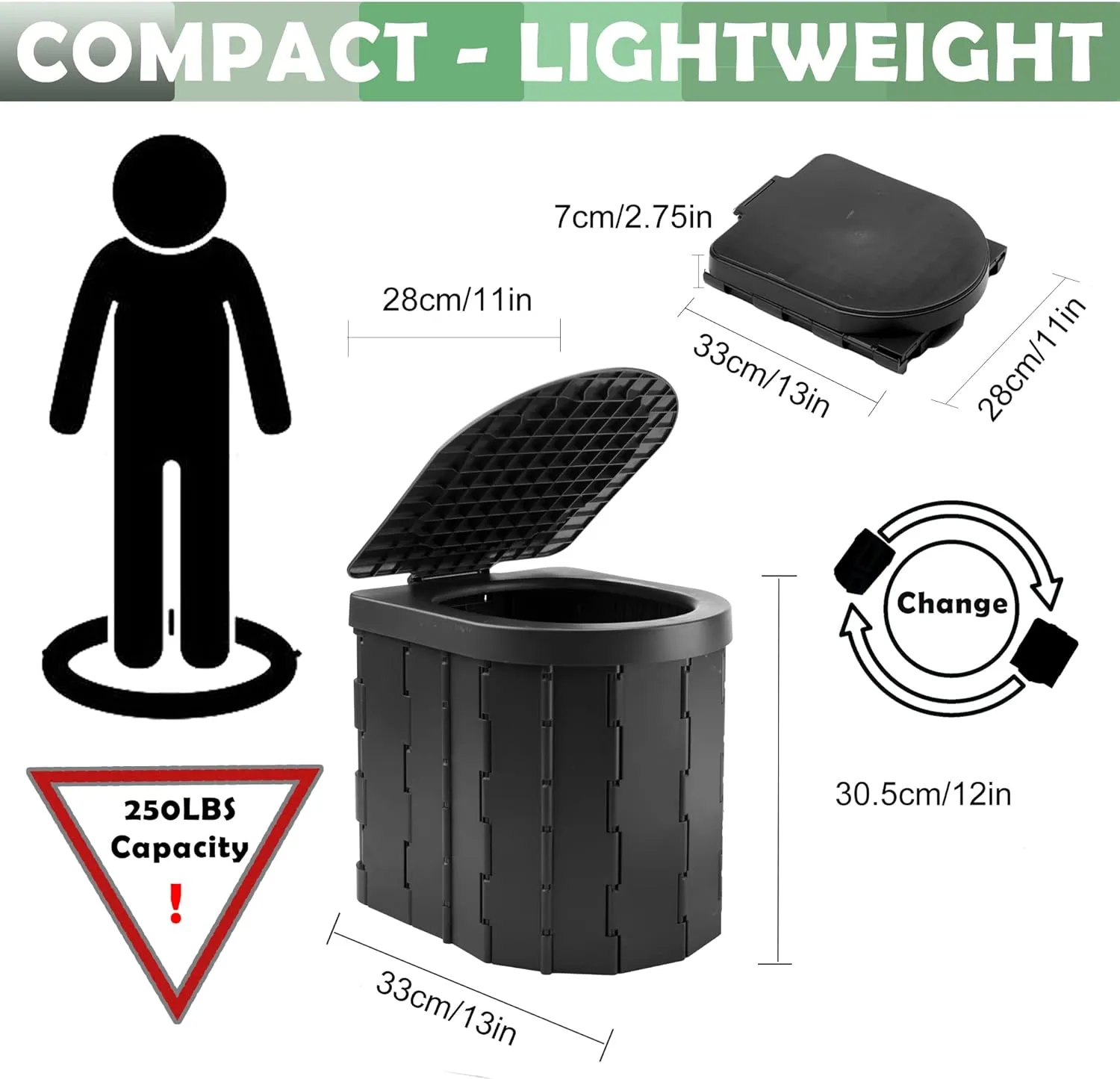 KINSPORY Camping Toilet, Portable Toilet for Adults & Kids, Foldable Potty & Outdoor Emergency Sanitation Products, Trash Can, Stool for Car Truck Camping Travel Hiking Fishing Long Trips