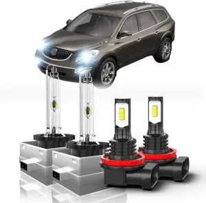 Kit for Buick Enclave 2008 2009 2010 2011 2012 , D1S D1R High/Low Beam  H11 H8 LED Fog Light Bulbs,6000K White,300% Brighter Lightness,Plug and Play, 1:1 Size,Longer Lifespan,IP67 Waterproof,Pack of 4