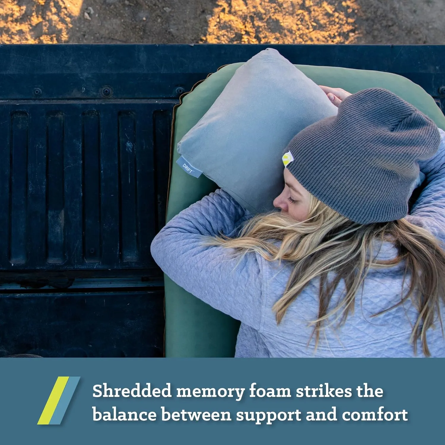 Klymit Drift Camping Pillow, Shredded Memory Foam Travel Pillow with Reversible Cover for Outdoor Use, Green, Regular
