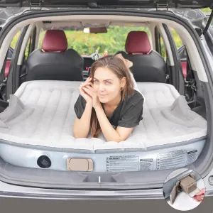 KMZ SUV Air Mattress with Built-in Electric Pump - Thickened and Flocked Car Bed Mattress for Travel and Camping - 660lb Weight Capacity - Grey